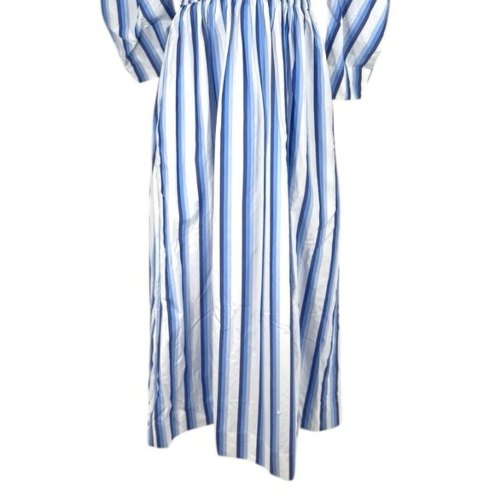 Coastal Blue Stripe Midi Dress Puff Sleeve Smocked Summer GANNI NWT - Picture 7 of 12
